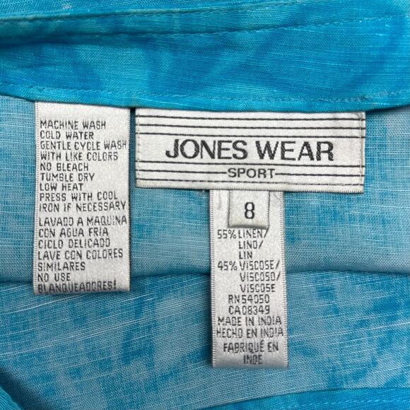 Jones Wear Sport Linen Blend Wrap Skirt Tropical Floral Turquoise Blue Size 8 - Picture 6 of 6